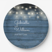 Blauwe Rustieke Houten Slingerlichtjes Scriptie Br Papieren Bordje (Voorkant)