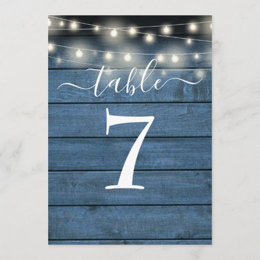 Blauwe Rustieke Houten Slingerlichtjes Tafelnummer (Achterkant)