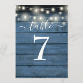 Blauwe Rustieke Houten Slingerlichtjes Tafelnummer (Voorkant)