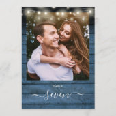 Blauwe rustieke Houten Strijklichten Fotolijstnumm Kaart (Achterkant)