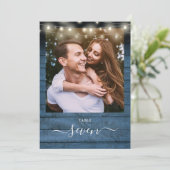Blauwe rustieke Houten Strijklichten Fotolijstnumm Kaart (Staand voorkant)