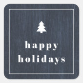 Blauwe Rustieke Houtnerf Kerststicker Vierkante Sticker (Voorkant)