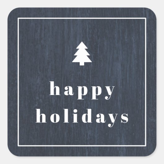 Blauwe Rustieke Houtstructuur Kerst Sticker (Voorkant)