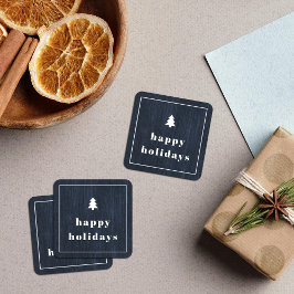 Blauwe Rustieke Houtstructuur Kerststicker Vierkante Sticker