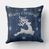 Blauwe Rustieke Kerst Rendier Worp Kussen (Achterkant)
