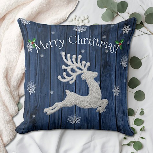 Blauwe Rustieke Kerst Rendier Worp Kussen