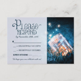 blauwe rustieke lichten mason jar huwelijks-RSVP RSVP Kaartje