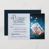 blauwe rustieke lichten metselaarpot bruiloft RSVP (Voorkant / Achterkant)