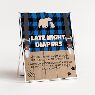 Blauwe rustieke Plaid Lumberjack Late Night Luiers Poster