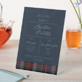 blauwe rustieke schotse tartan bruiloft reclamebord met voetstuk (Insitu)