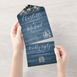 Blauwe Rustieke Slingerlichten Metselarenpotten QR All In One Uitnodiging