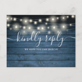 Blauwe rustieke String Lights Song Aanvraag RSVP Uitnodiging Briefkaart (Voorkant)