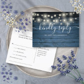 Blauwe rustieke String Lights Song Aanvraag RSVP Uitnodiging Briefkaart