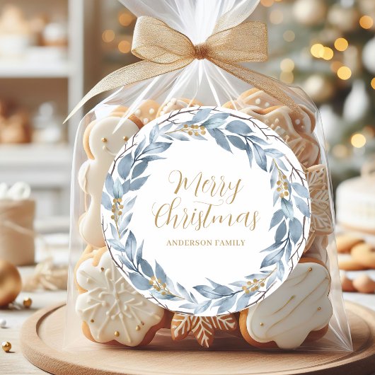 Blauwe rustieke Waterverf gepersonaliseerde kerst Ronde Sticker