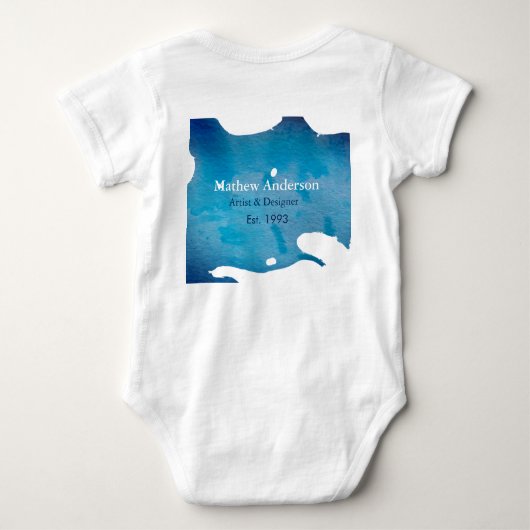 Blauwe rustieke waterverf jeans textuur naam toevo romper (Achterkant)