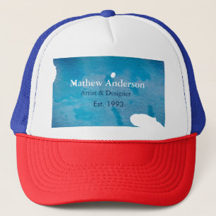 Blauwe rustieke waterverf jeans textuur naam toevo trucker pet