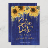 Blauwe rustieke waterverf zonnebloem bruiloft red  save the date (Voorkant / Achterkant)