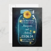 Blauwe Rustieke Whimsical Mason Jar Save the Date Aankondigingskaart (Voorkant / Achterkant)