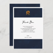 Blauwe rustieke zonnebloem bruiloft dank u kaart (Voorkant / Achterkant)