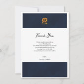 Blauwe rustieke zonnebloem bruiloft dank u kaart (Voorkant)