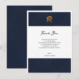 Blauwe rustieke zonnebloem bruiloft dank u kaart