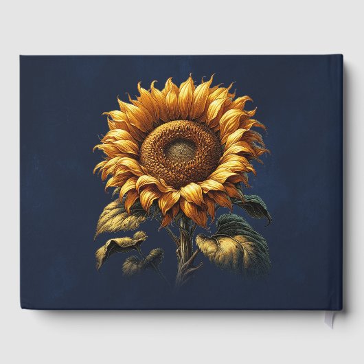 Blauwe rustieke zonnebloem bruiloft gastenboek (Achterkant)