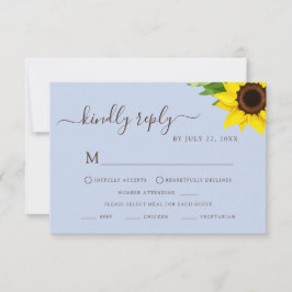 Blauwe Rustieke Zonnebloem RSVP Dieetreactiekaart Kaartje