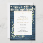 Blauwe ruw groen eerste Heilige Communie Kaart (Voorkant)
