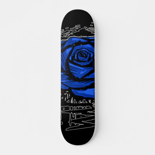 Blauwe Ruw Roos Graffiti Kunst • Urbane Straatkuns Persoonlijk Skateboard (Voorkant)