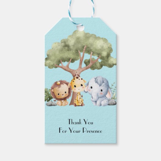 BLAUWE SAFARI BABYSHOWER CADEAULABEL (Voorkant)