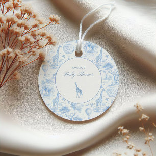 Blauwe Safari Toile de Jouy Baby Shower Bedankjes Labels