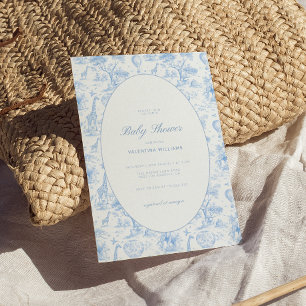 Blauwe Safari Toile De Jouy Jongens Baby Shower Kaart