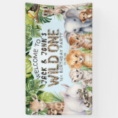 Blauwe Safari Twins Wild Ones 1e Verjaardag Welkom Spandoek (Verticaal)