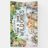 Blauwe Safari Twins Wild Ones 1e Verjaardag Welkom Spandoek (Verticaal)