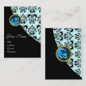 BLAUWE SAFFIER DAMAST MONOGRAM VISITEKAARTJE (Voorkant / Achterkant)