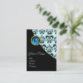 BLAUWE SAFFIER DAMAST MONOGRAM VISITEKAARTJE (Staand voorkant)