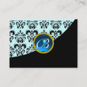 BLAUWE SAFFIER DAMAST MONOGRAM VISITEKAARTJE (Achterkant)