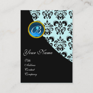 BLAUWE SAFFIER DAMAST MONOGRAM VISITEKAARTJE