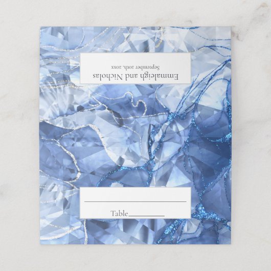 Blauwe saffier edelsteen gesneden bruiloft plaatskaartje (Buitenkant ongevouwen)