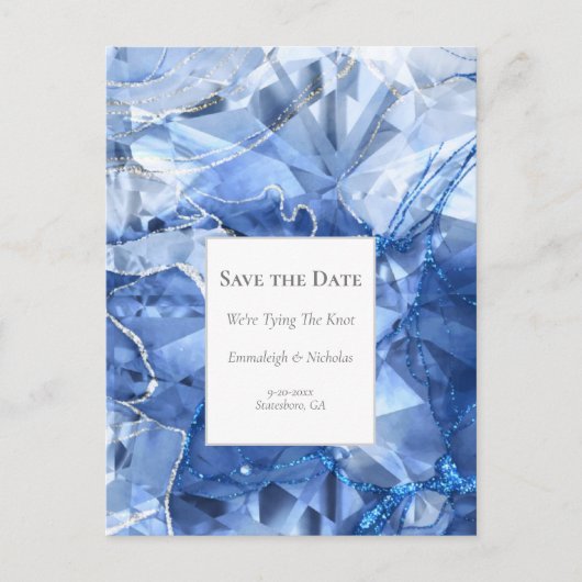 Blauwe saffier edelsteen Save the Date Briefkaart (Voorkant)