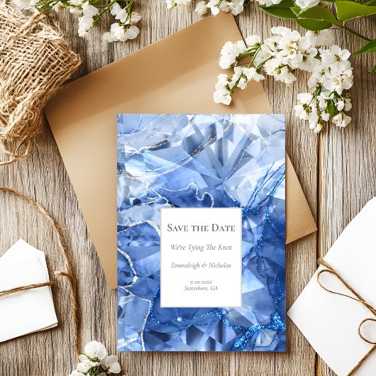 Blauwe saffier edelsteen Save the Date Briefkaart