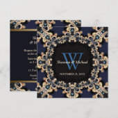 Blauwe saffier edelstenen monogram trouwkaarten kaart (Voorkant / Achterkant)
