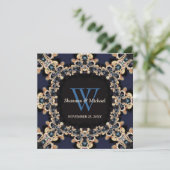 Blauwe saffier edelstenen monogram trouwkaarten kaart (Staand voorkant)