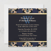 Blauwe saffier edelstenen monogram trouwkaarten kaart (Achterkant)