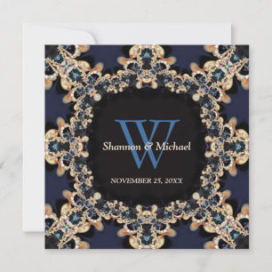 Blauwe saffier edelstenen monogram trouwkaarten kaart