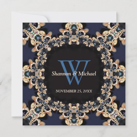 Blauwe saffier edelstenen monogram trouwkaarten kaart (Voorkant)