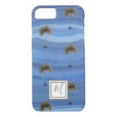 Blauwe saffier Elegant Tropische Palm Tree Monogra Case-Mate iPhone Case (Achterkant)
