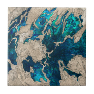 Blauwe saffier en cementgemengde media abstract tegeltje