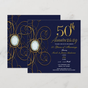 Blauwe saffier & gouden diamant 50 50ste verjaarda kaart