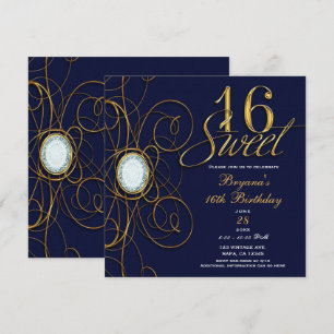 Blauwe saffier gouden diamanten Sweet 16 16e verja Kaart